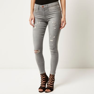 Light grey wash ripped Molly jeggings